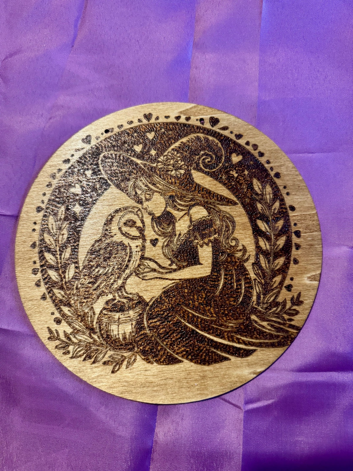 Witch with Owl Plaque woodburning plaque
